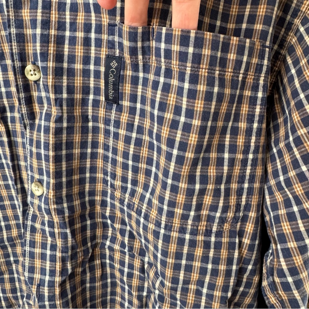 Columbia 100% Cotton Long Sleeve Button Up Shirt. Blue and Tan. Men’s  Large - Picture 4 of 10